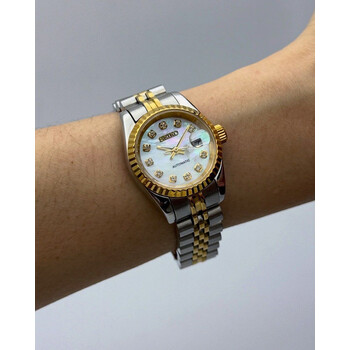 Custom Seiko Mod • 2-Tone White Pearl Gold Diamond Datejust • 26mm